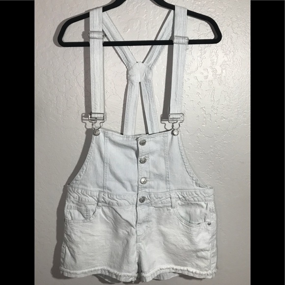 BLUE SPICE XL white blue stripe jean overall short - Picture 1 of 8